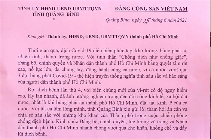 Quảng Bình gửi tặng 20.000 suất cơm cho các khu cách ly tại TP. Hồ Chí Minh