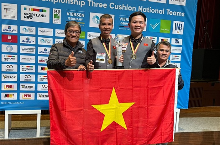 Việt Nam vô địch giải Billiards Carom 3 băng đồng đội thế giới